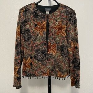 Vtg Women's Floral Beaded Fringe Cardigan M Fairy Grunge Whimsigoth Indie‎